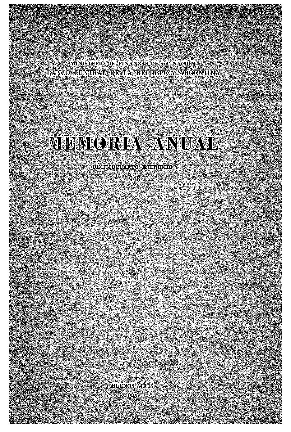 Memorial Anual - Decimo cuarto ejercicio 1949