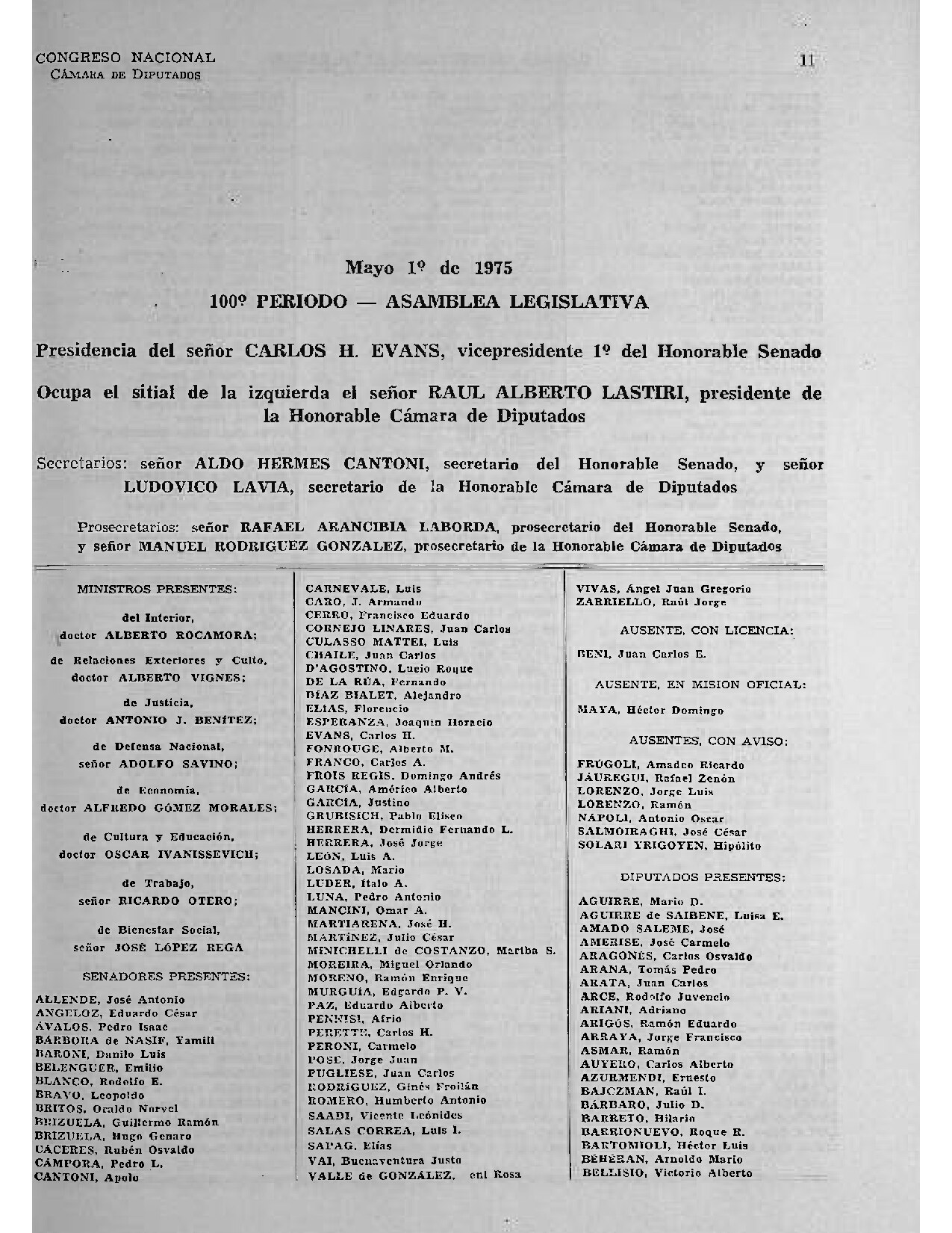 Mensaje Presidencial Martinez de Perón en la Asamblea Legislativa del 1 de mayo de 1975