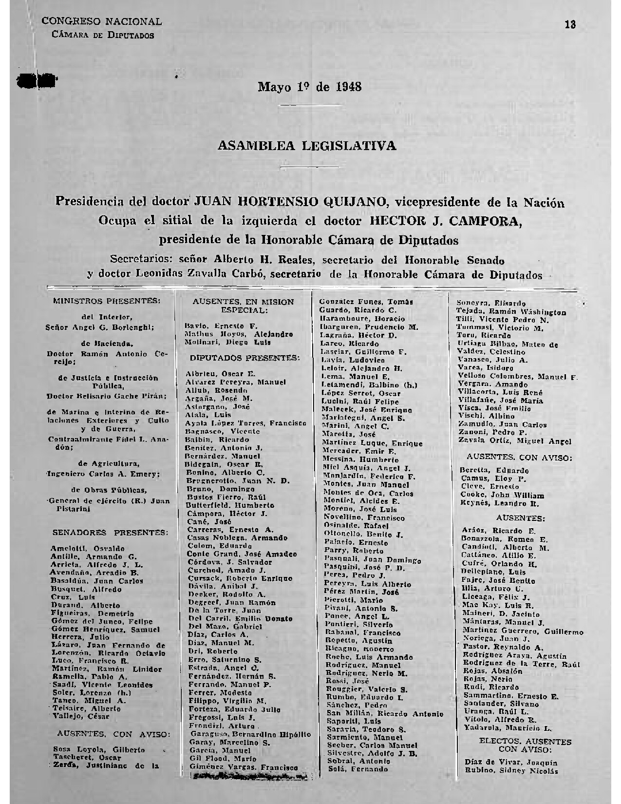 Mensaje presidencial 1 de mayo de 1948