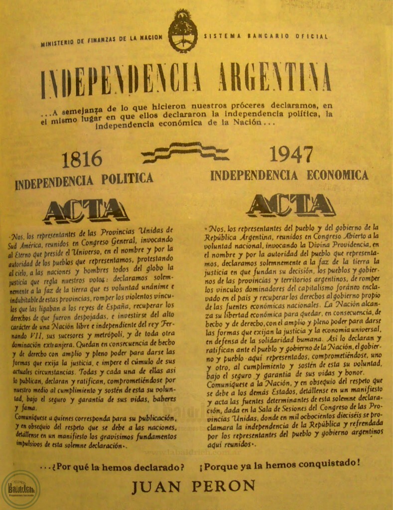Acta de la declaración de la Independencia Económica - 1947