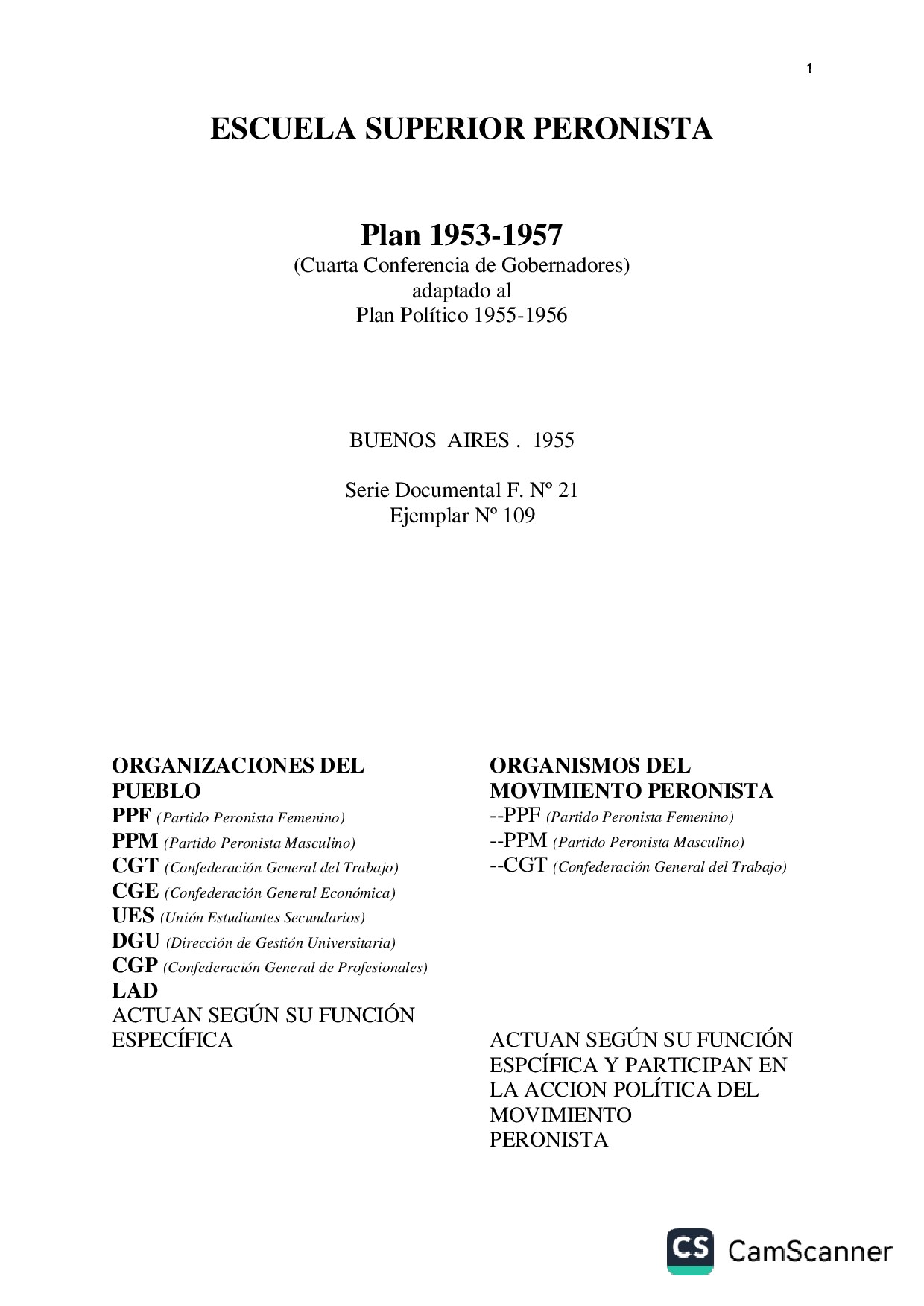 Plan Politico 1955 - 1956