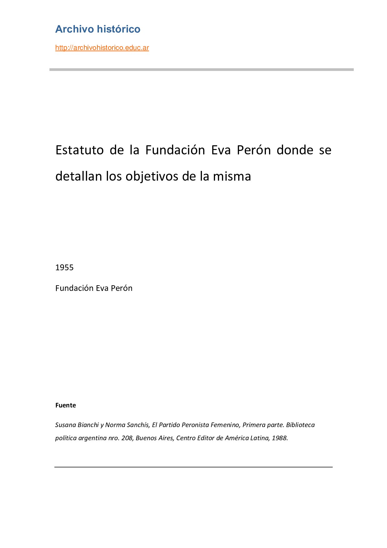 Estatuto Fundación Eva Peron