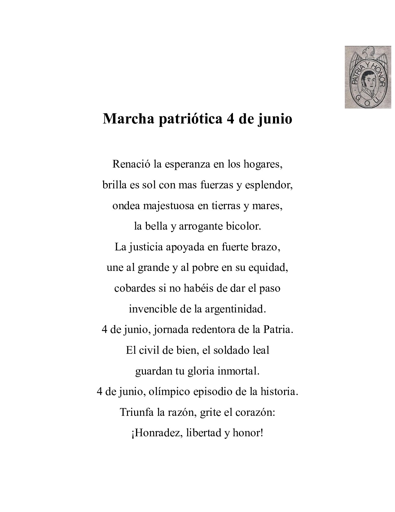 Marcha Patriotica 4 de Junio