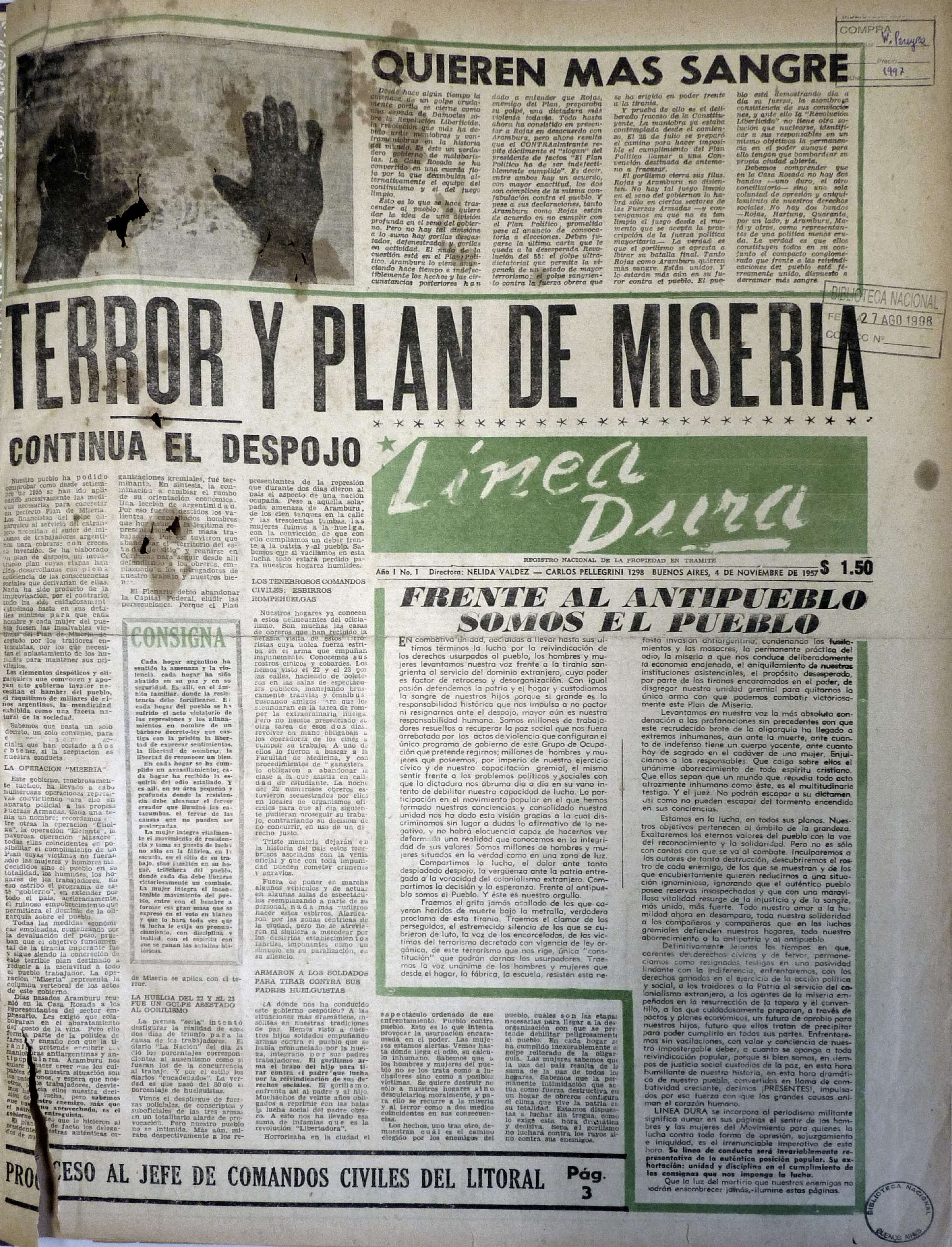 Linea Dura - Año 1 N° 1 - 04-11-1957