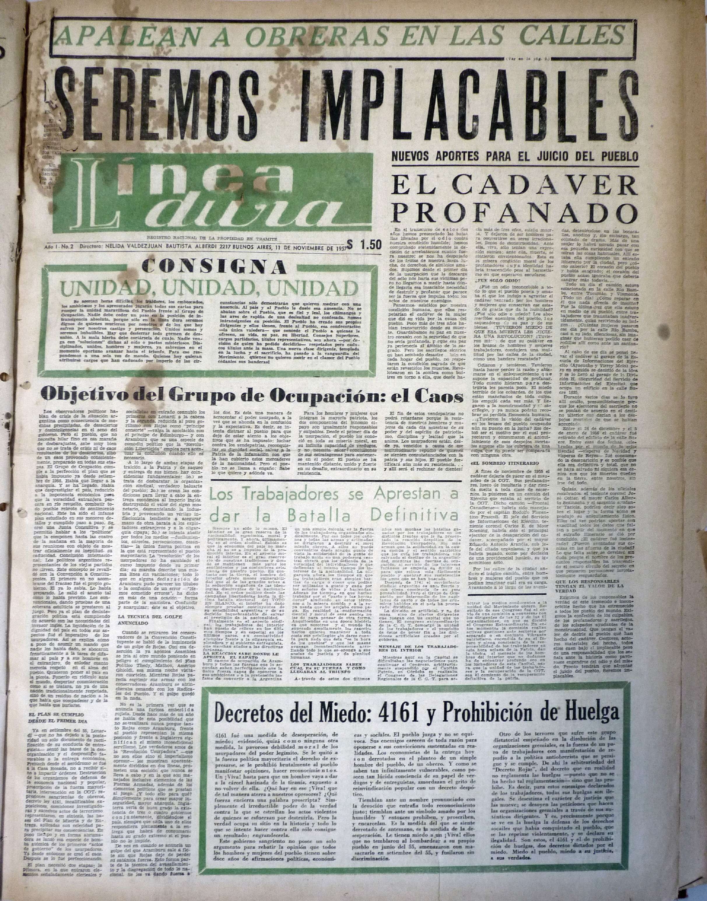 Linea Dura - Año 1 N° 2 - 11-11-1957